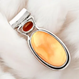 Spiny Oyster & Carnelian Solid 925 Sterling Silver Pendant
