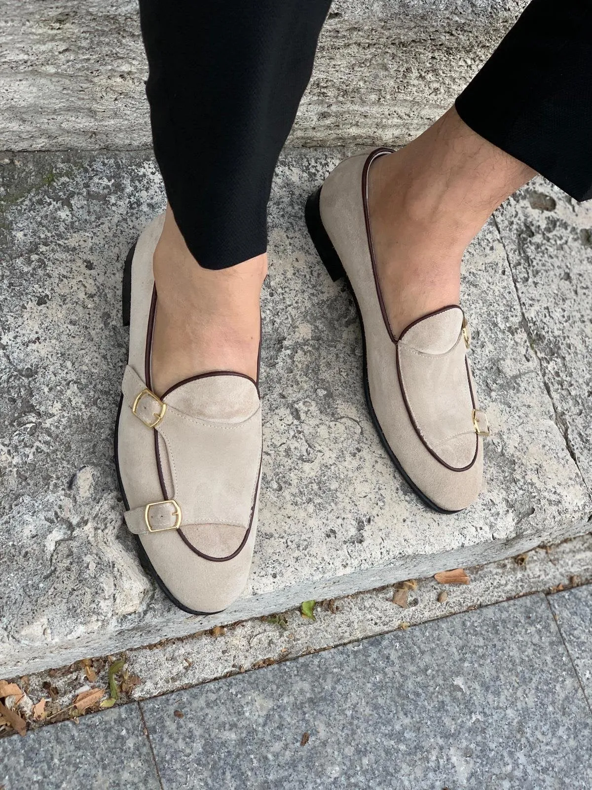 Stanoss Cream Buckle Shoes for Men