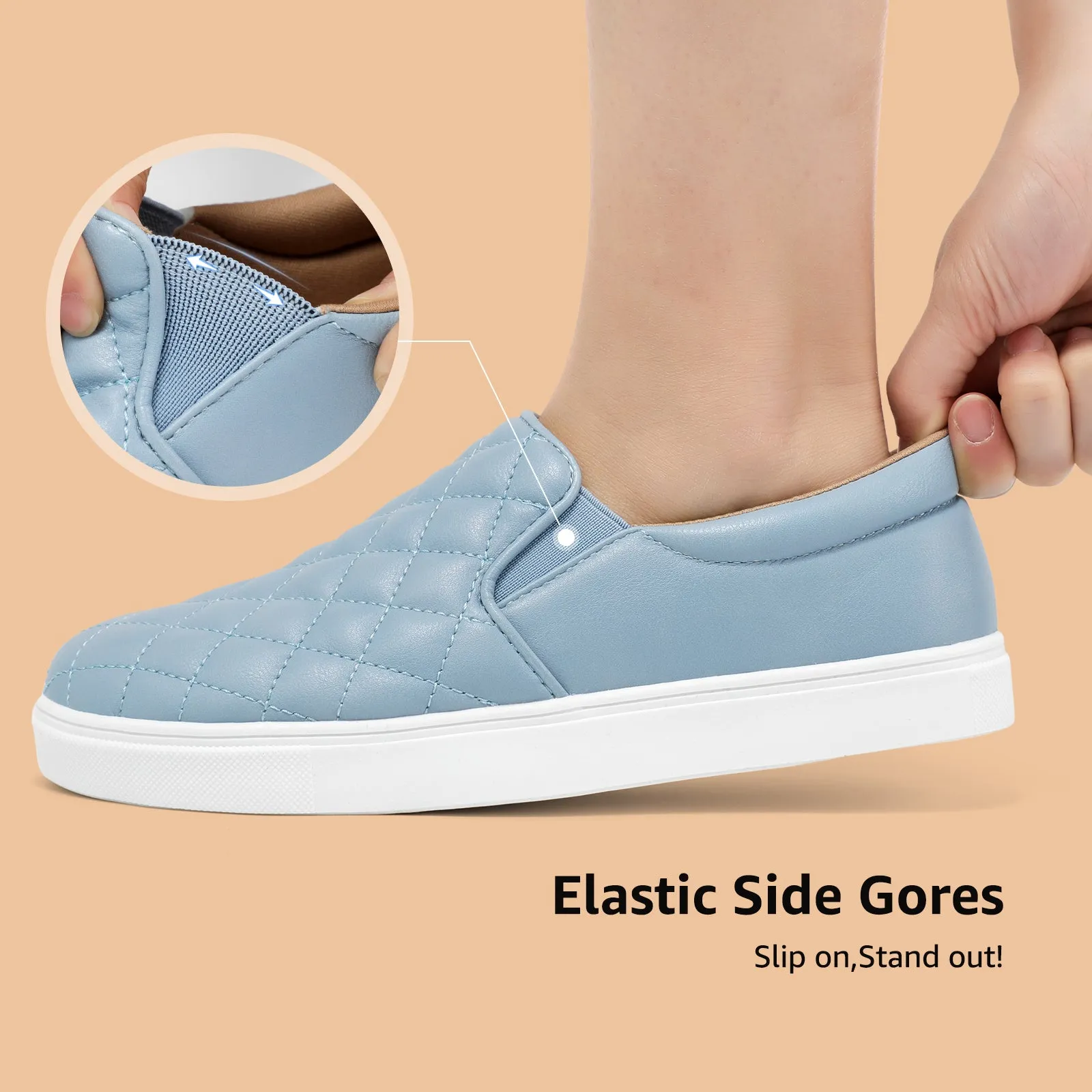 STQ Loafers for Women Memory Foam Slip On Sneakers EleeS Quilted 1.0 Comfort Fall Shoes