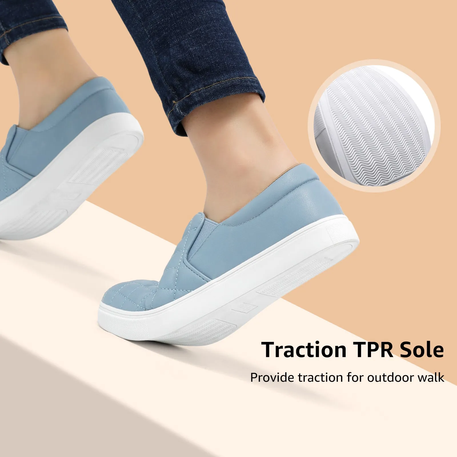 STQ Loafers for Women Memory Foam Slip On Sneakers EleeS Quilted 1.0 Comfort Fall Shoes