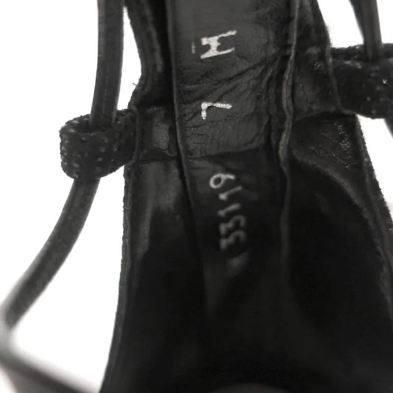 Stuart Weitzman LegWrap Lace-Up Sandal Black Textured Suede Size 7 Open Toe Heel