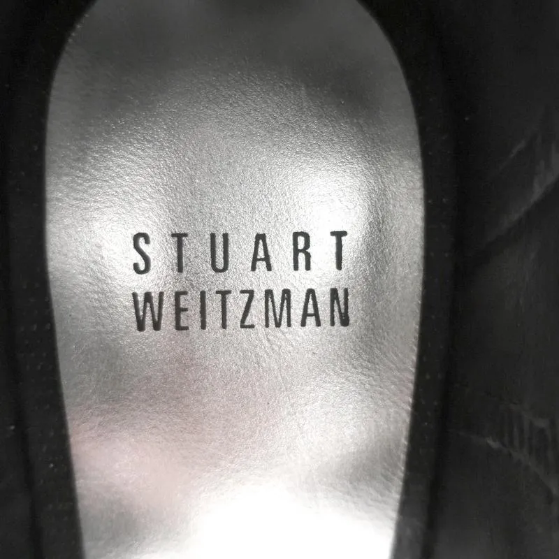 Stuart Weitzman LegWrap Lace-Up Sandal Black Textured Suede Size 7 Open Toe Heel