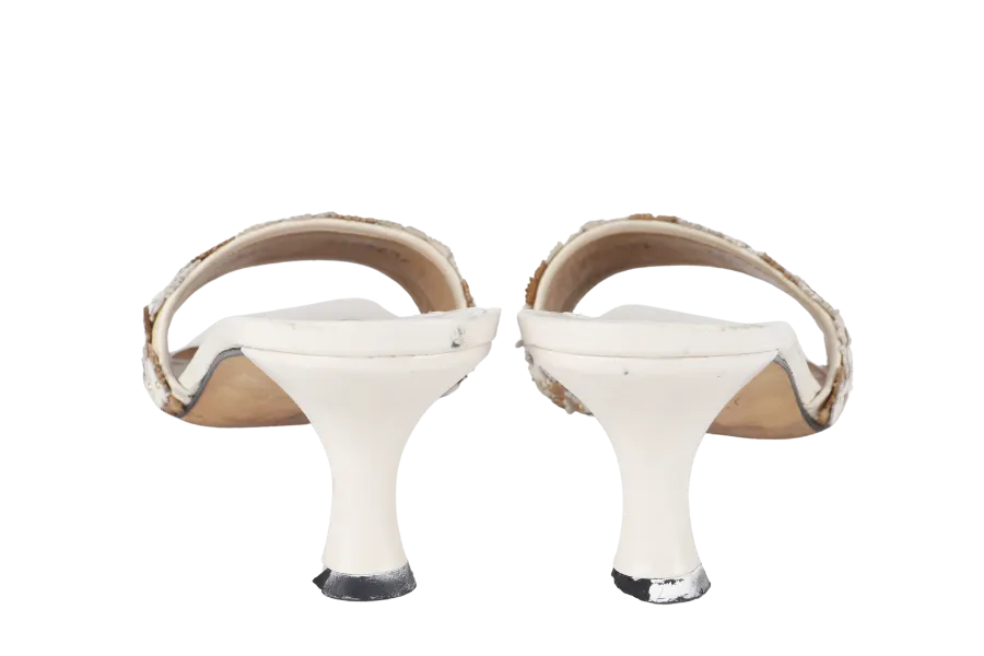 STUART WEITZMAN SANDAL BEIGE FLORAL SIZE 38.5