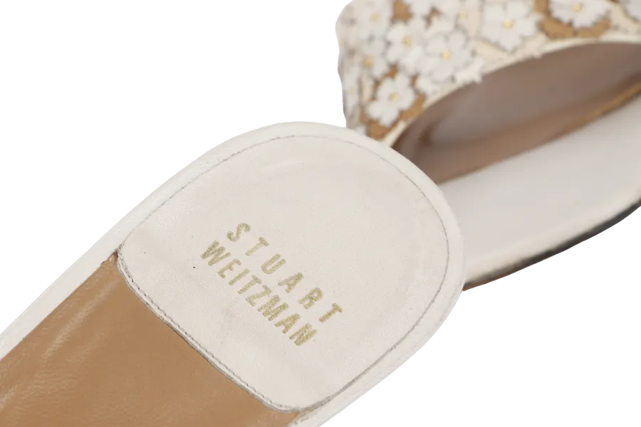 STUART WEITZMAN SANDAL BEIGE FLORAL SIZE 38.5