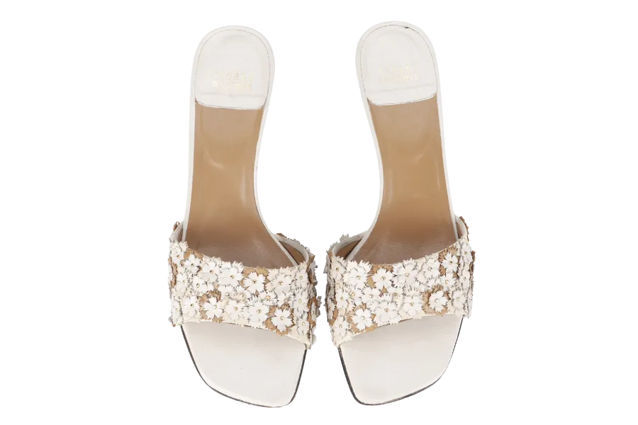 STUART WEITZMAN SANDAL BEIGE FLORAL SIZE 38.5