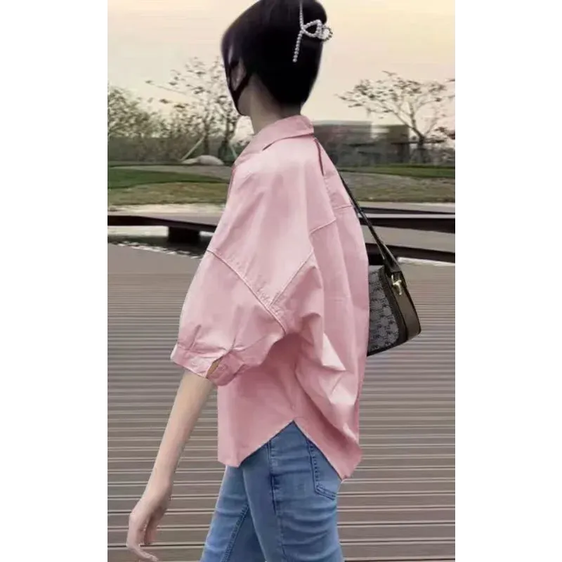 Summer Cotton Mid-Sleeve Irregular Loose Blouse for Women