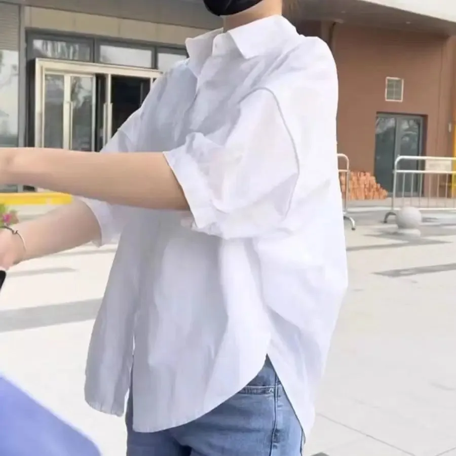 Summer Cotton Mid-Sleeve Irregular Loose Blouse for Women