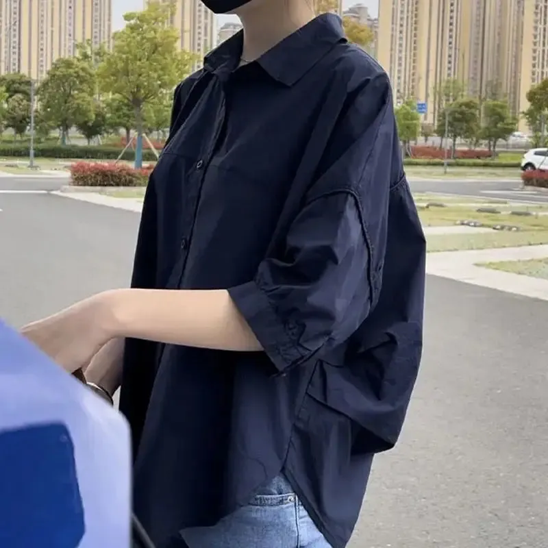 Summer Cotton Mid-Sleeve Irregular Loose Blouse for Women