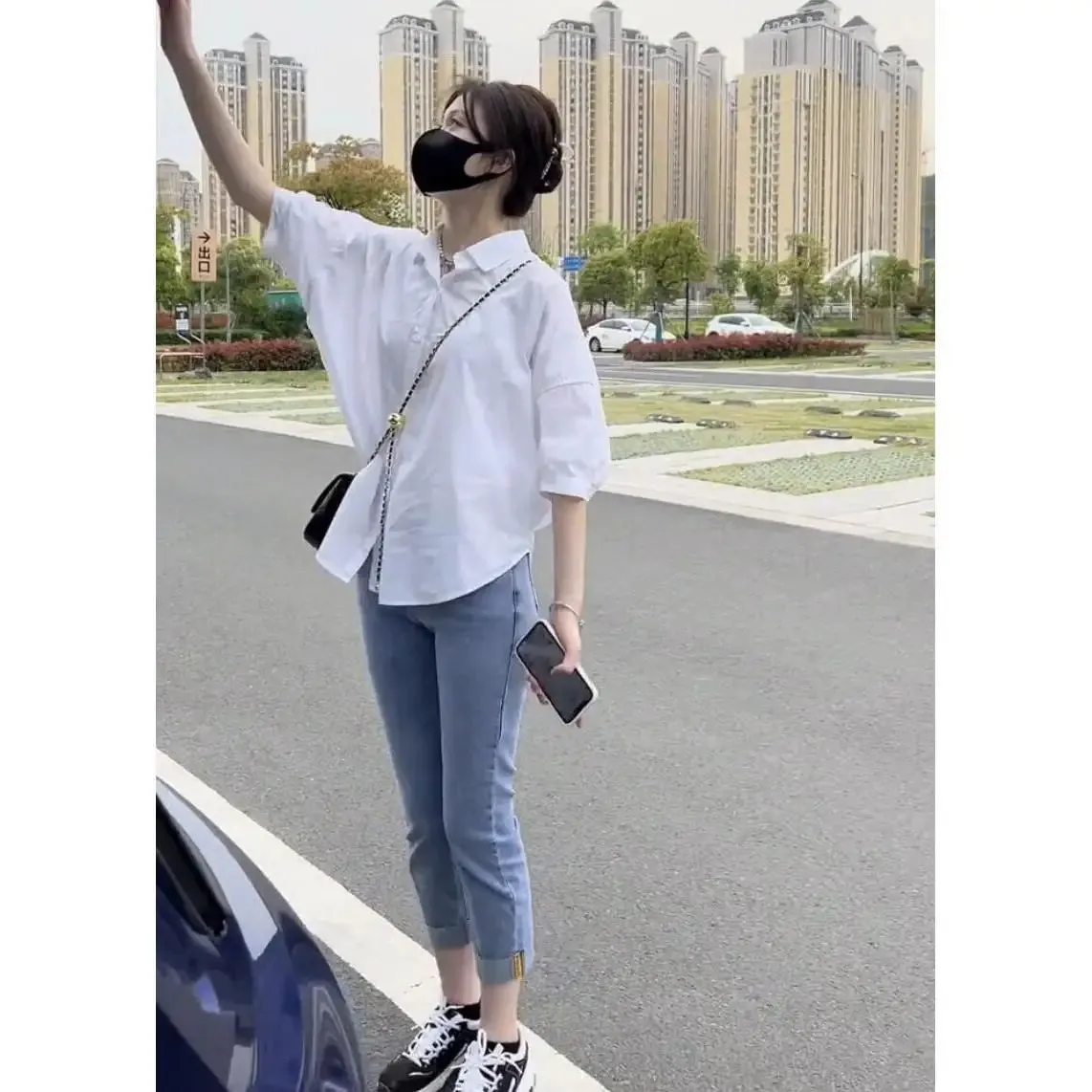 Summer Cotton Mid-Sleeve Irregular Loose Blouse for Women