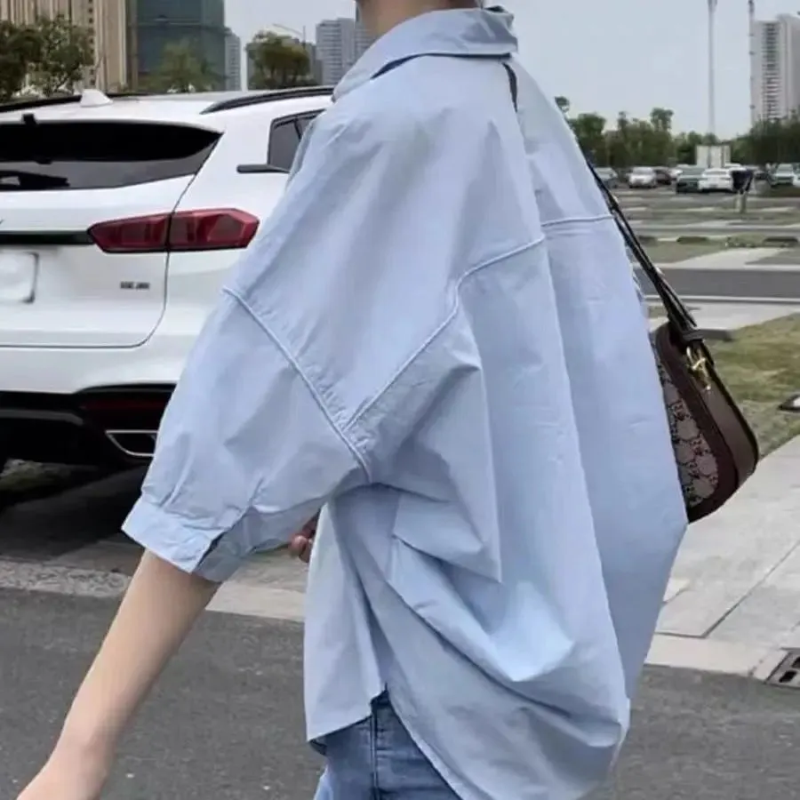 Summer Cotton Mid-Sleeve Irregular Loose Blouse for Women