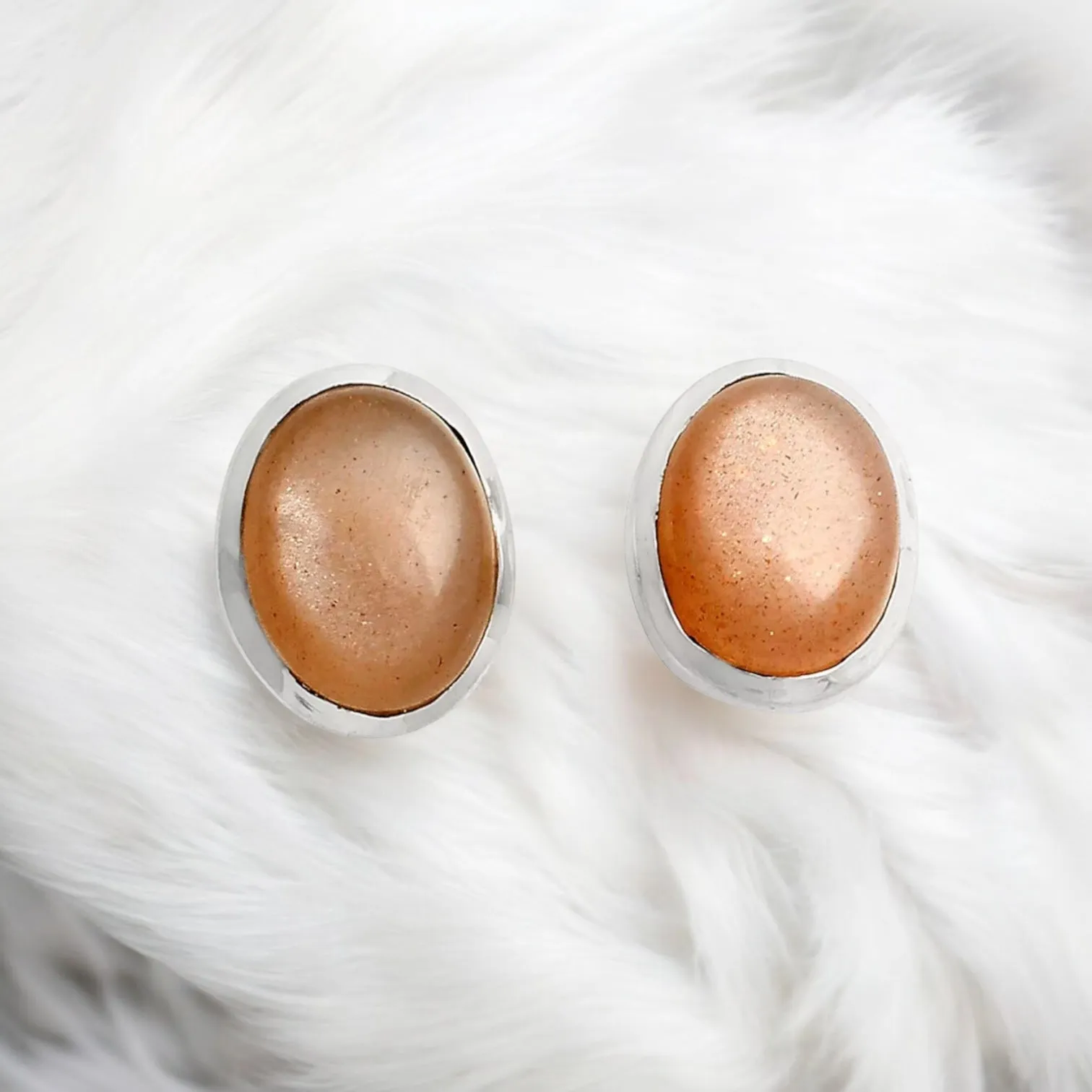 Sunstone Solid 925 Sterling Silver stud Earrings