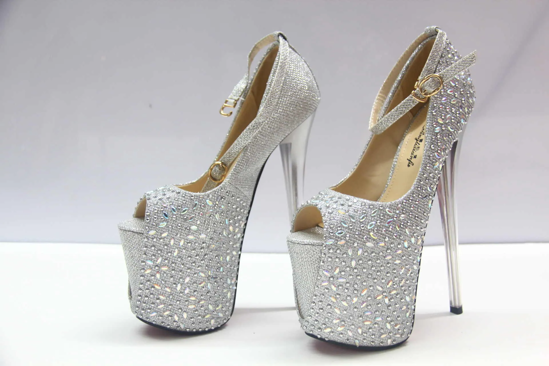 Super High-heeled Rhinestone Sexy T-stage Hate High Female Single Shoes Large Size Fish Mouth