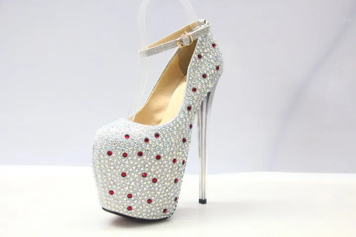 Super High-heeled Rhinestone Sexy T-stage Hate High Female Single Shoes Large Size Fish Mouth
