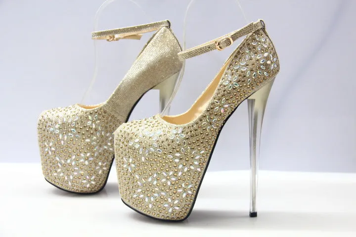 Super High-heeled Rhinestone Sexy T-stage Hate High Female Single Shoes Large Size Fish Mouth