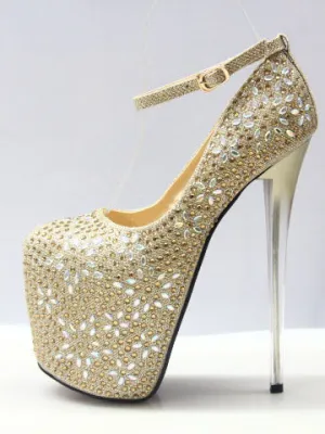 Super High-heeled Rhinestone Sexy T-stage Hate High Female Single Shoes Large Size Fish Mouth