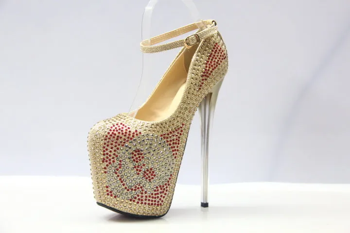 Super High-heeled Rhinestone Sexy T-stage Hate High Female Single Shoes Large Size Fish Mouth