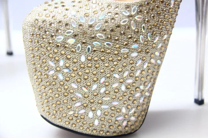 Super High-heeled Rhinestone Sexy T-stage Hate High Female Single Shoes Large Size Fish Mouth