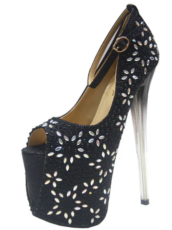 Super High-heeled Rhinestone Sexy T-stage Hate High Female Single Shoes Large Size Fish Mouth