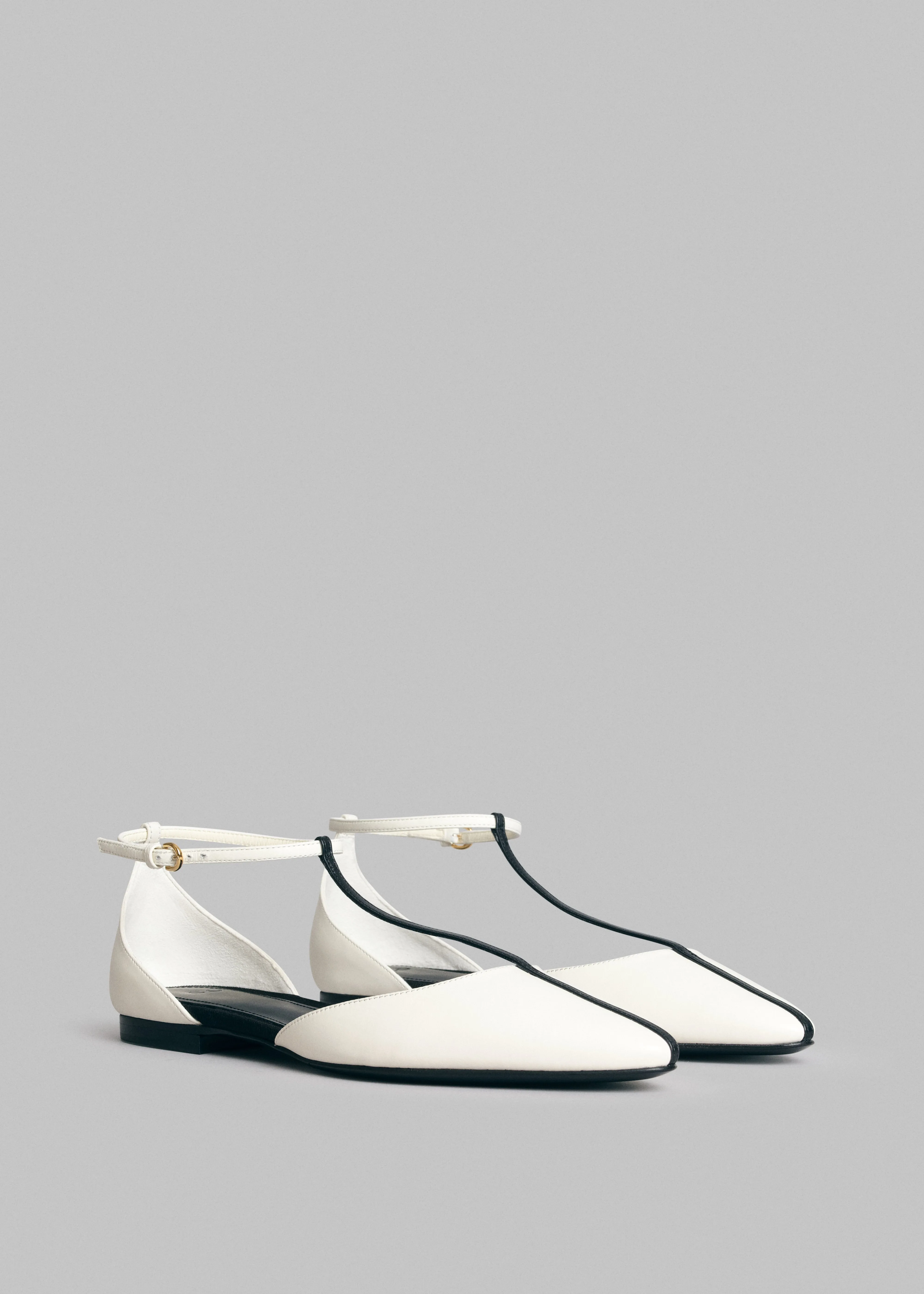 T-Strap D'Orsay Flat in Leather - Ivory