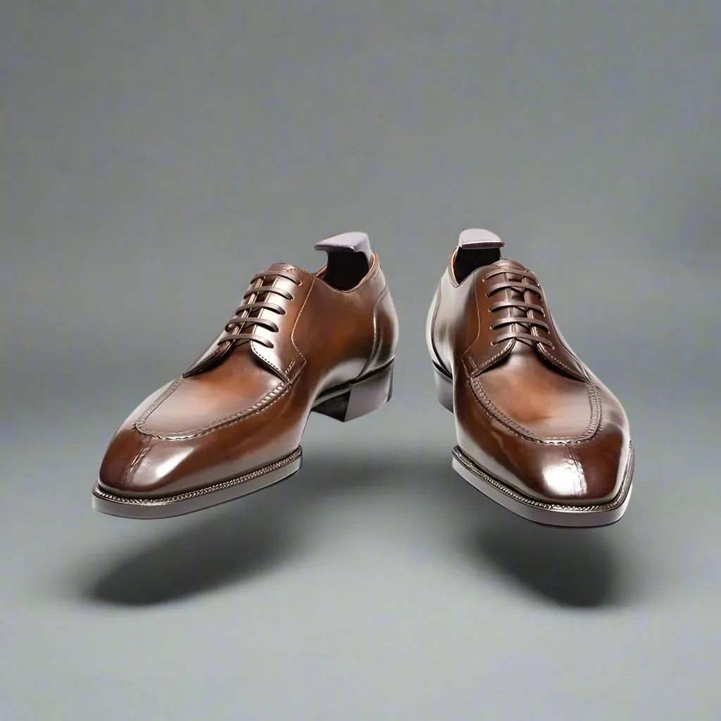 Tan Brown Leather Lamria Split Toe Derby Shoes - Formal Shoes