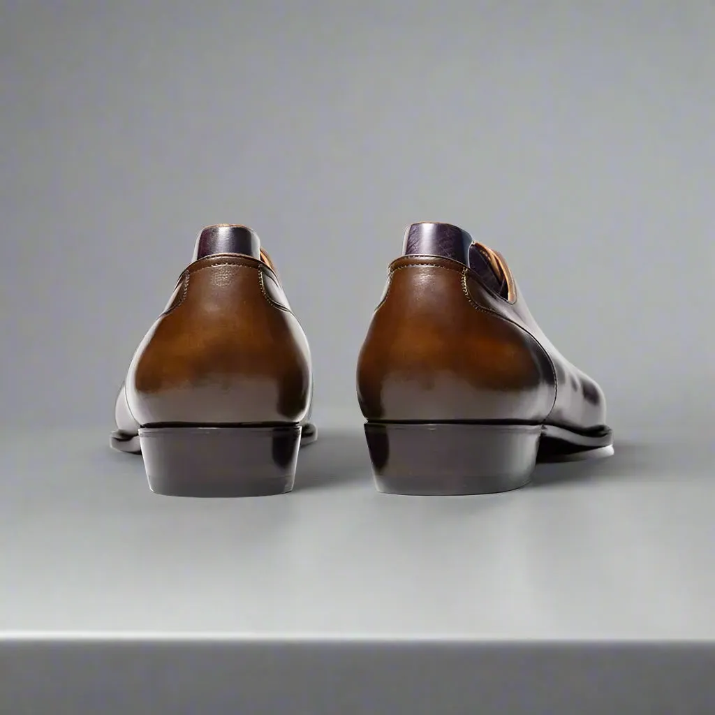 Tan Brown Leather Lamria Split Toe Derby Shoes - Formal Shoes