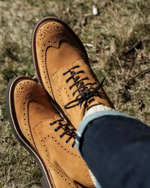 Tan Italian Suede Leather Brogue Wingtip Goodyear Welted Oxfords - Formal Shoes