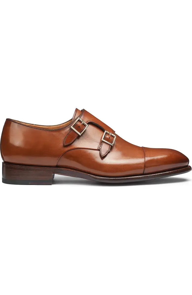Tan Leather Soren Double Monk Strap Toe Cap Shoes - Monk Shoes