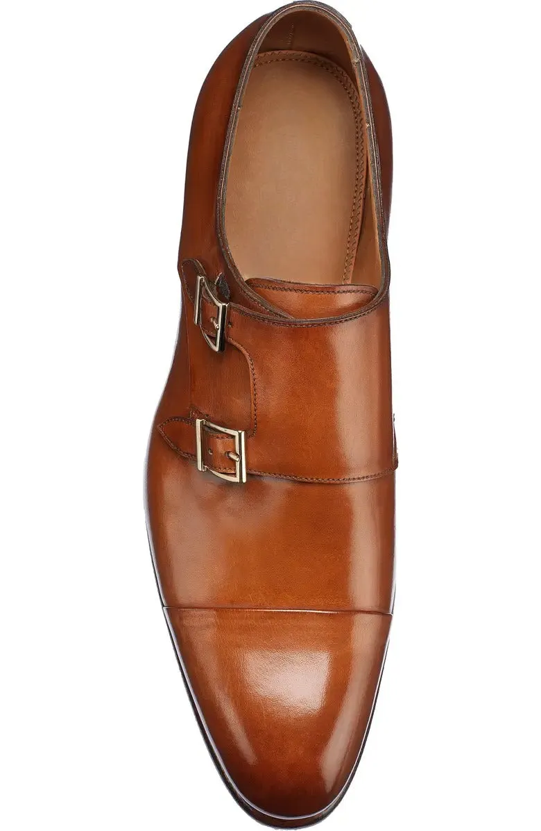 Tan Leather Soren Double Monk Strap Toe Cap Shoes - Monk Shoes