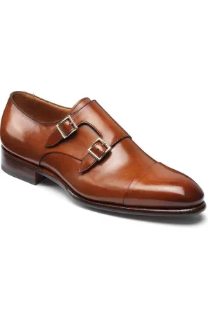 Tan Leather Soren Double Monk Strap Toe Cap Shoes - Monk Shoes