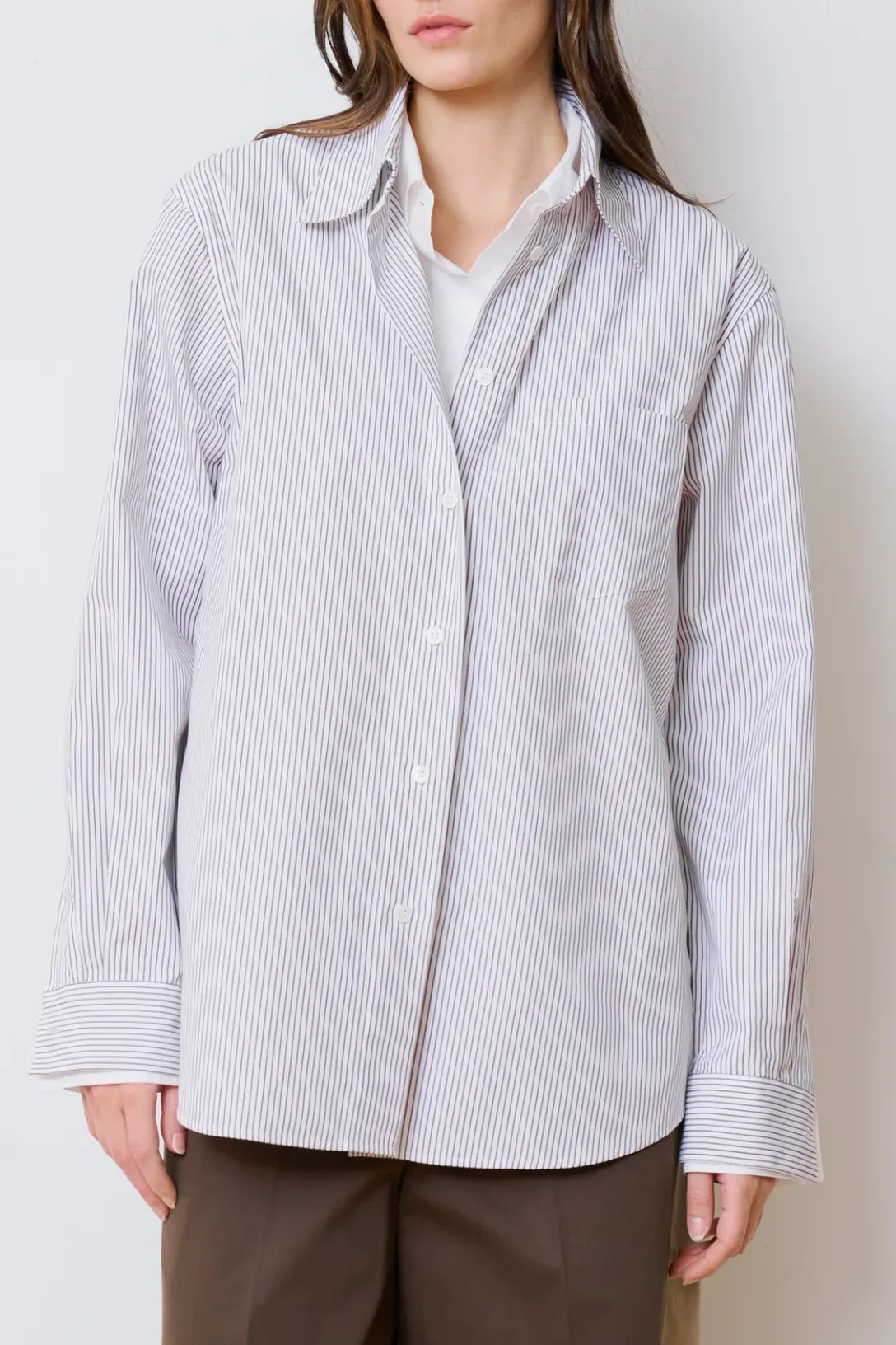 The Double Shirt | Brown Pinstripe