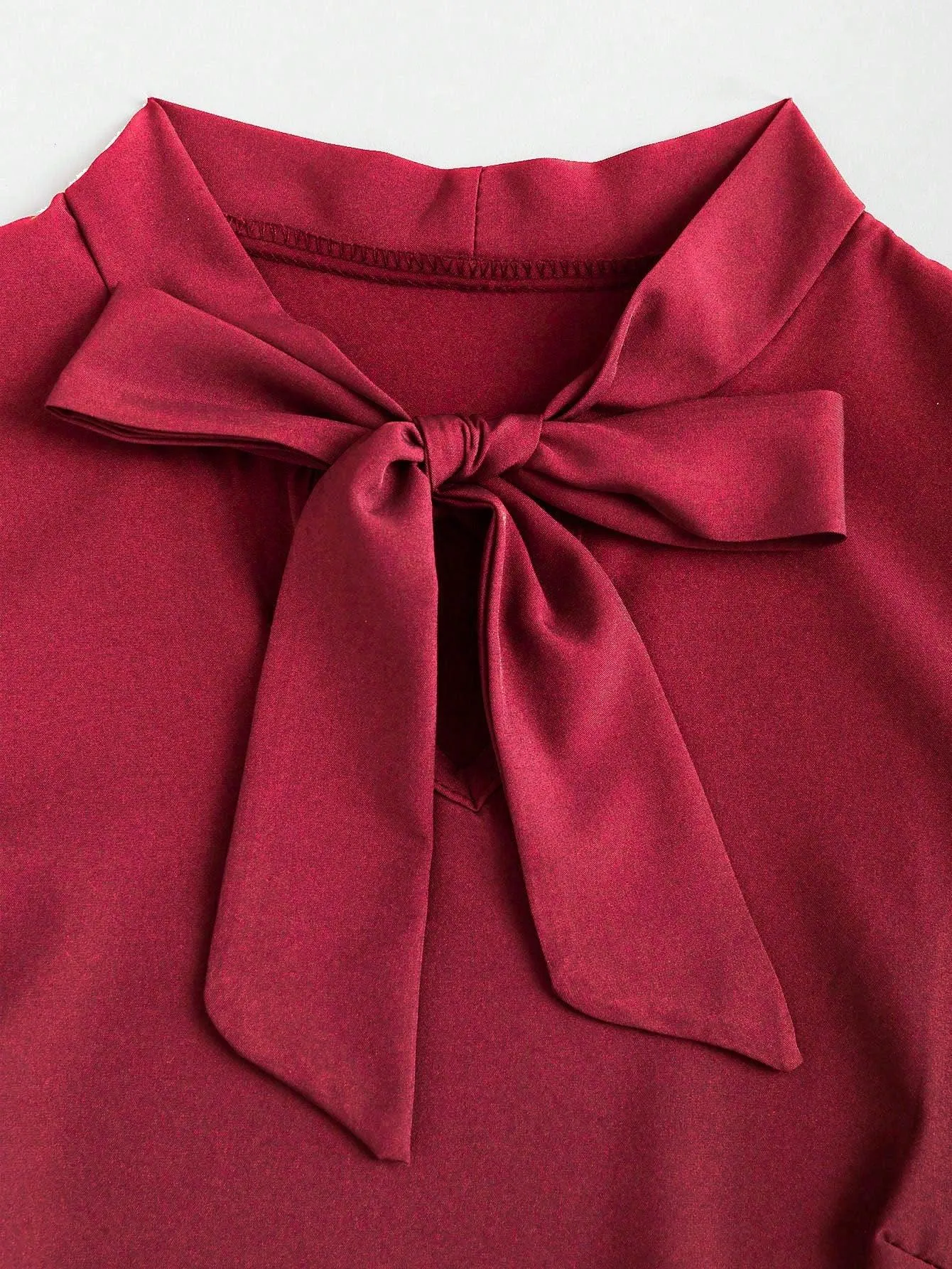 Tie Collar Elegant Commuter Short Sleeve Mid-Long Dress