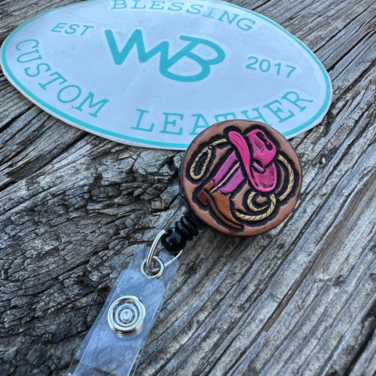 Tooled Leather Badge Reel