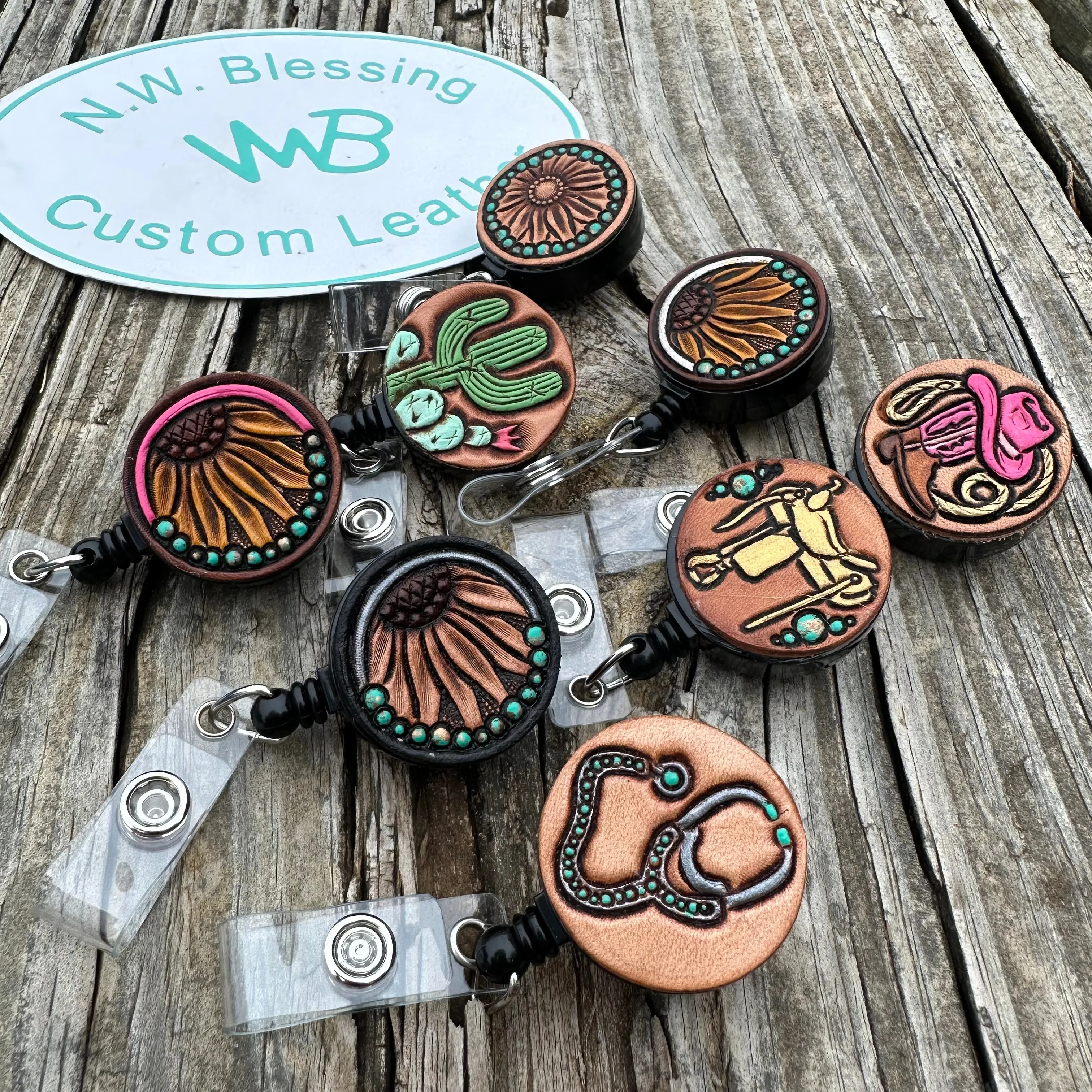 Tooled Leather Badge Reel