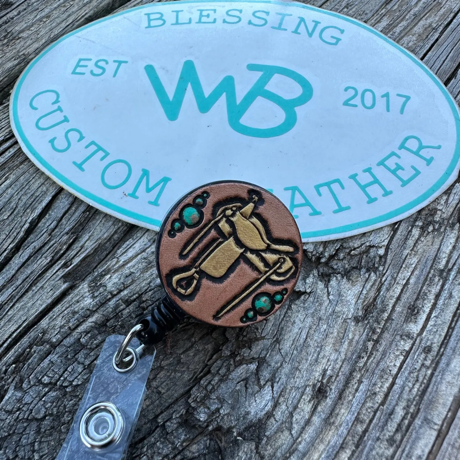 Tooled Leather Badge Reel