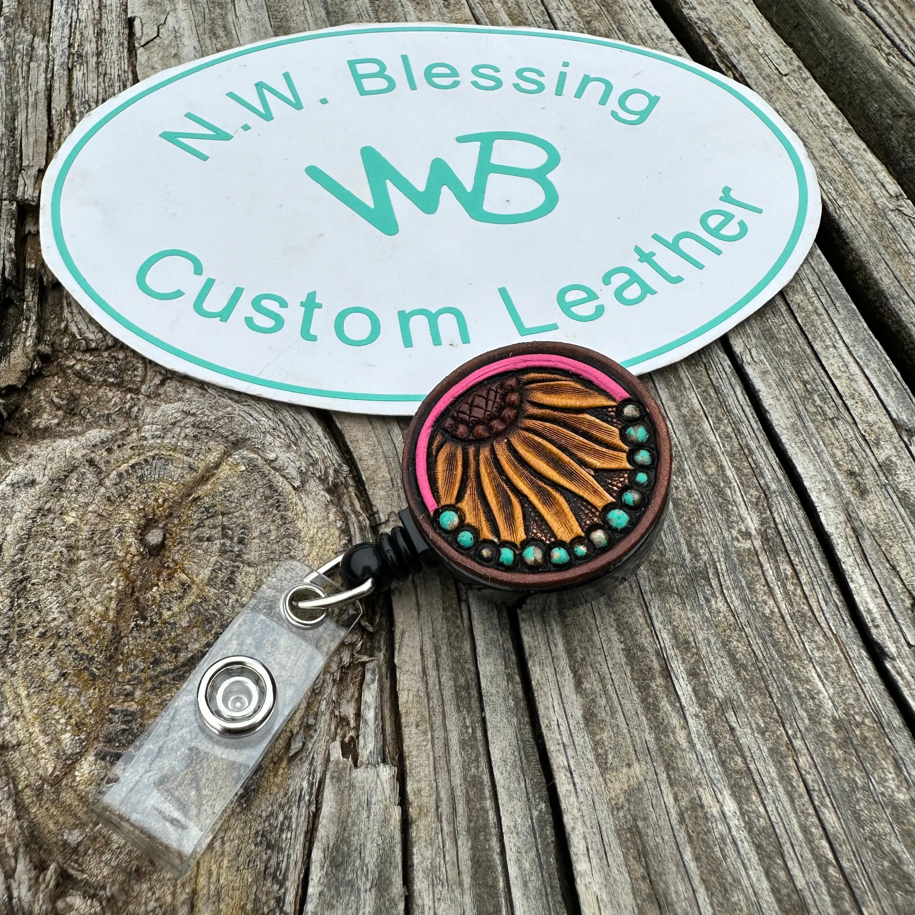 Tooled Leather Badge Reel