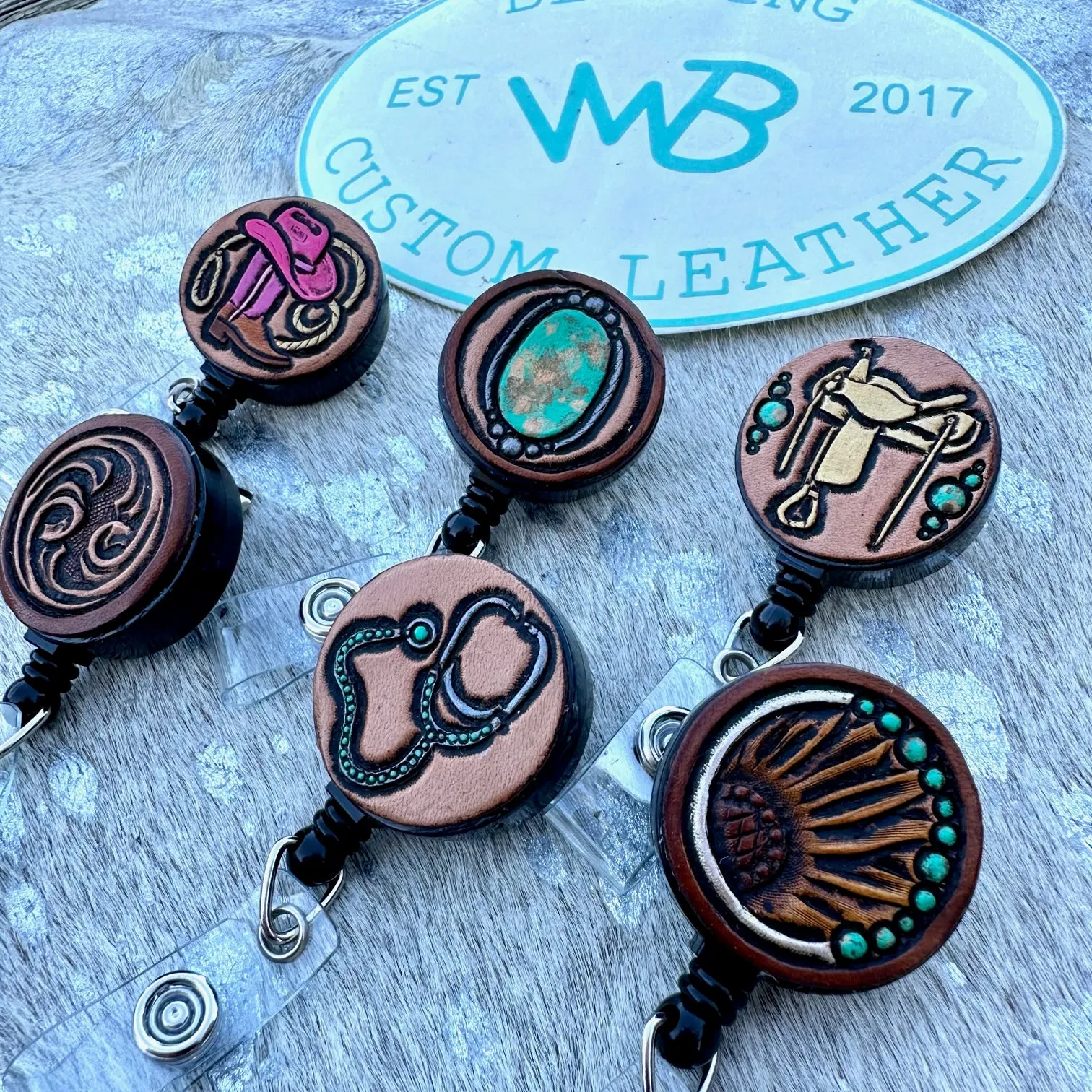 Tooled Leather Badge Reel