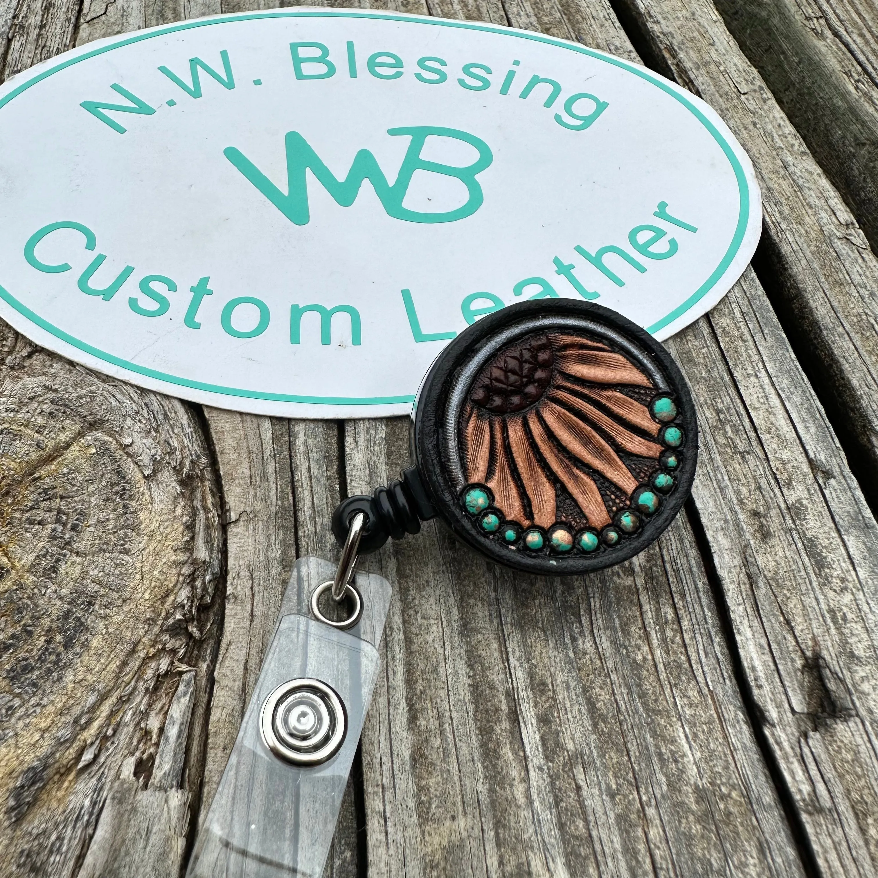 Tooled Leather Badge Reel
