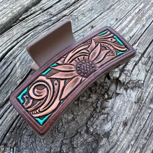 Tooled Leather Hair Clip #24