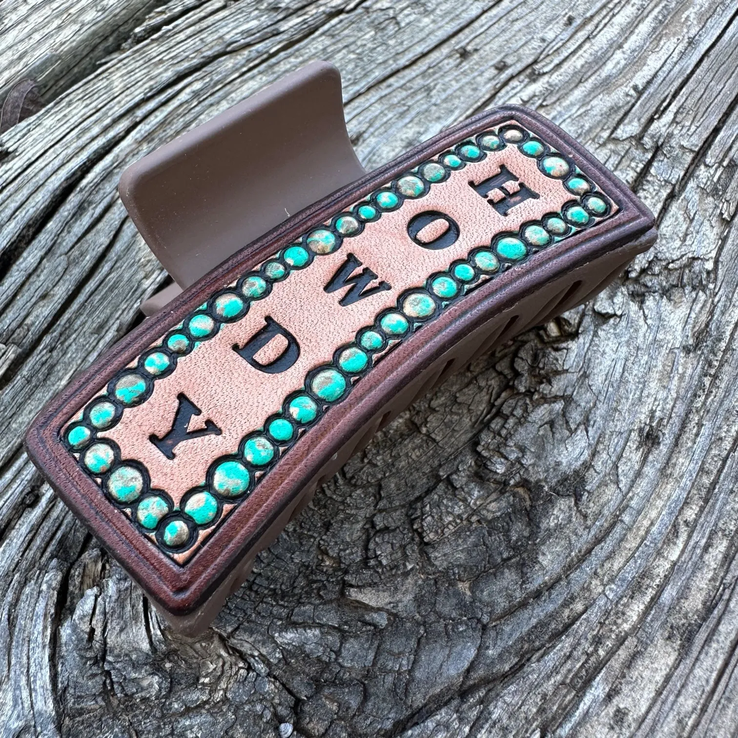Tooled Leather Hair Clip #5
