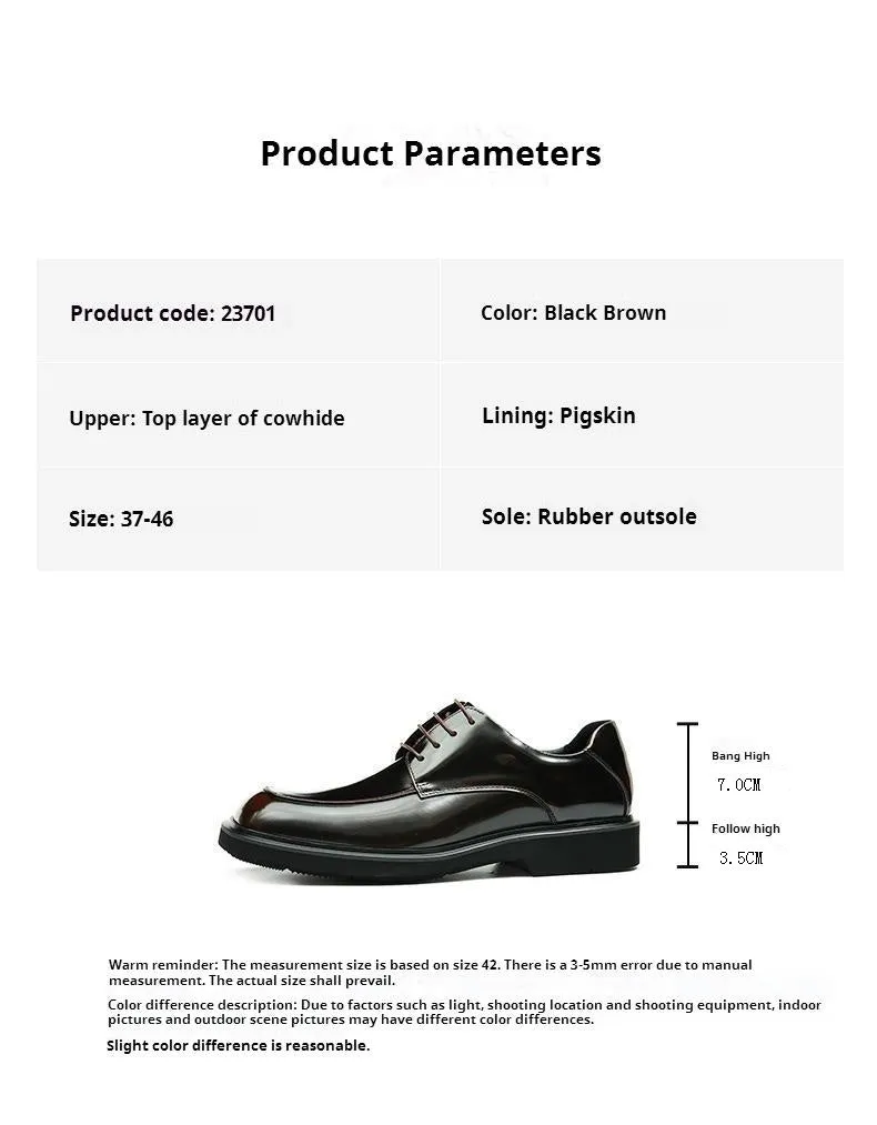 Top Layer Cowhide Men's Leather Shoes Big Toe Shiny Leather Shoes Men's Square Toe Platform British Patent Leather Shiny Shoes Business Casual Derby Shoes23701