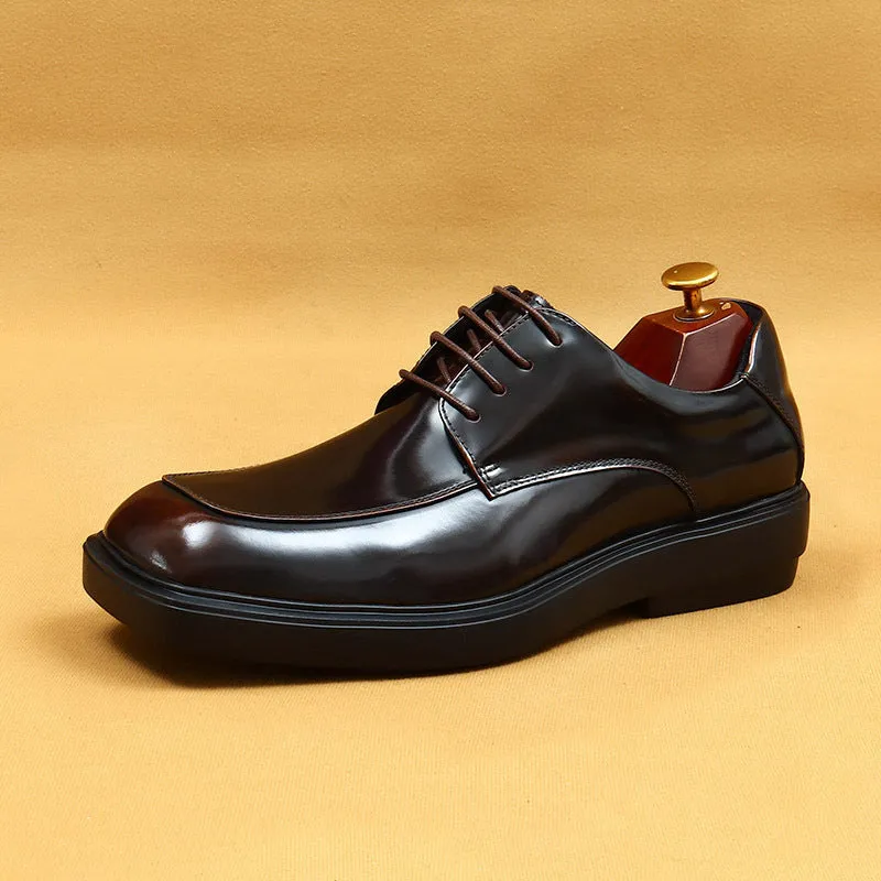 Top Layer Cowhide Men's Leather Shoes Big Toe Shiny Leather Shoes Men's Square Toe Platform British Patent Leather Shiny Shoes Business Casual Derby Shoes23701