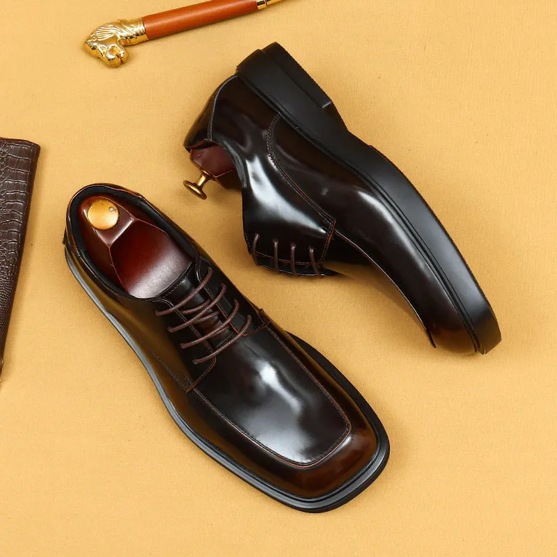 Top Layer Cowhide Men's Leather Shoes Big Toe Shiny Leather Shoes Men's Square Toe Platform British Patent Leather Shiny Shoes Business Casual Derby Shoes23701