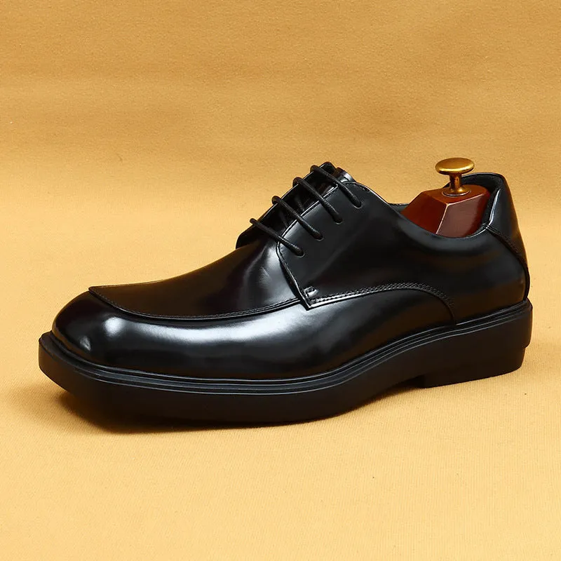 Top Layer Cowhide Men's Leather Shoes Big Toe Shiny Leather Shoes Men's Square Toe Platform British Patent Leather Shiny Shoes Business Casual Derby Shoes23701