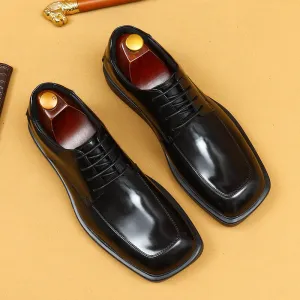Top Layer Cowhide Men's Leather Shoes Big Toe Shiny Leather Shoes Men's Square Toe Platform British Patent Leather Shiny Shoes Business Casual Derby Shoes23701