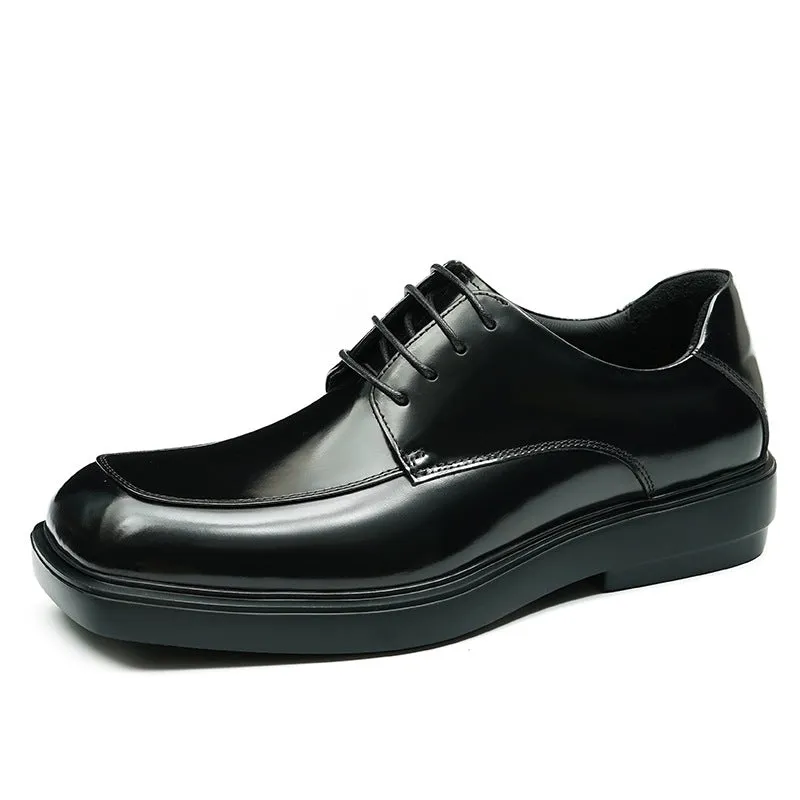 Top Layer Cowhide Men's Leather Shoes Big Toe Shiny Leather Shoes Men's Square Toe Platform British Patent Leather Shiny Shoes Business Casual Derby Shoes23701