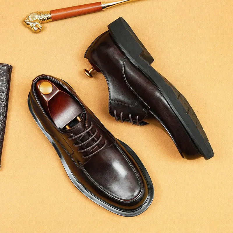 Top Layer Cowhide Men's Leather Shoes Casual Leather Shoes Men's Business Genuine Leather England Style All-Matching round Toe Business Formal Wear Derby Shoes68912