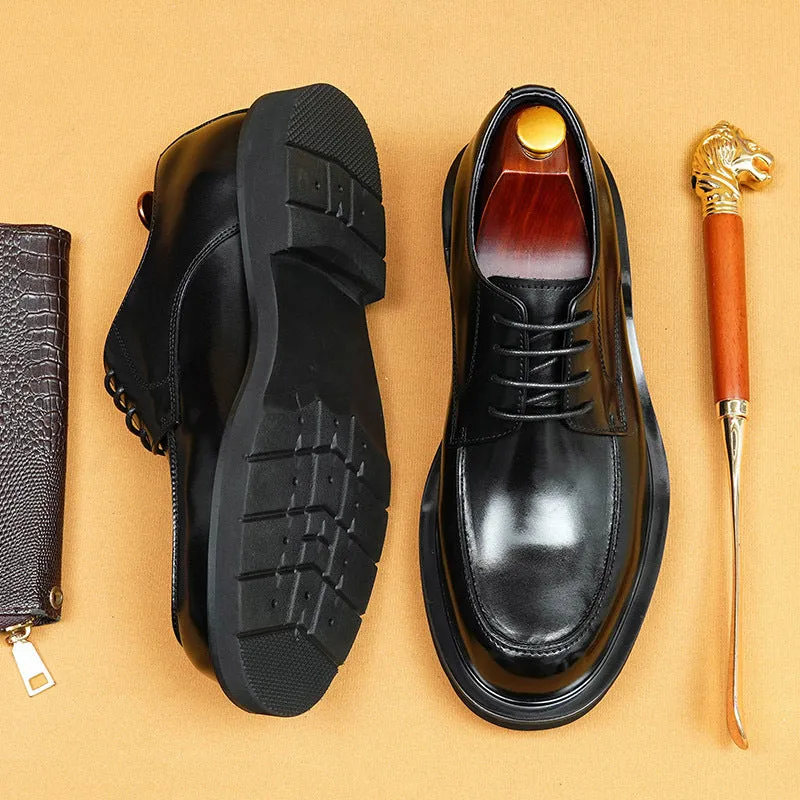 Top Layer Cowhide Men's Leather Shoes Casual Leather Shoes Men's Business Genuine Leather England Style All-Matching round Toe Business Formal Wear Derby Shoes68912