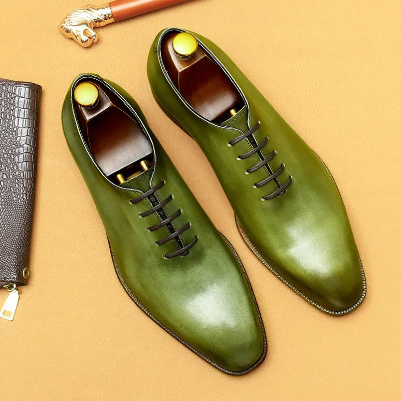 Top Layer Cowhide Men's Leather Shoes Internet Celebrity Green Leather Shoes Men's Niche Leather Oxford Shoes Business Formal Men's Shoes68871