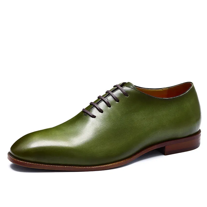 Top Layer Cowhide Men's Leather Shoes Internet Celebrity Green Leather Shoes Men's Niche Leather Oxford Shoes Business Formal Men's Shoes68871