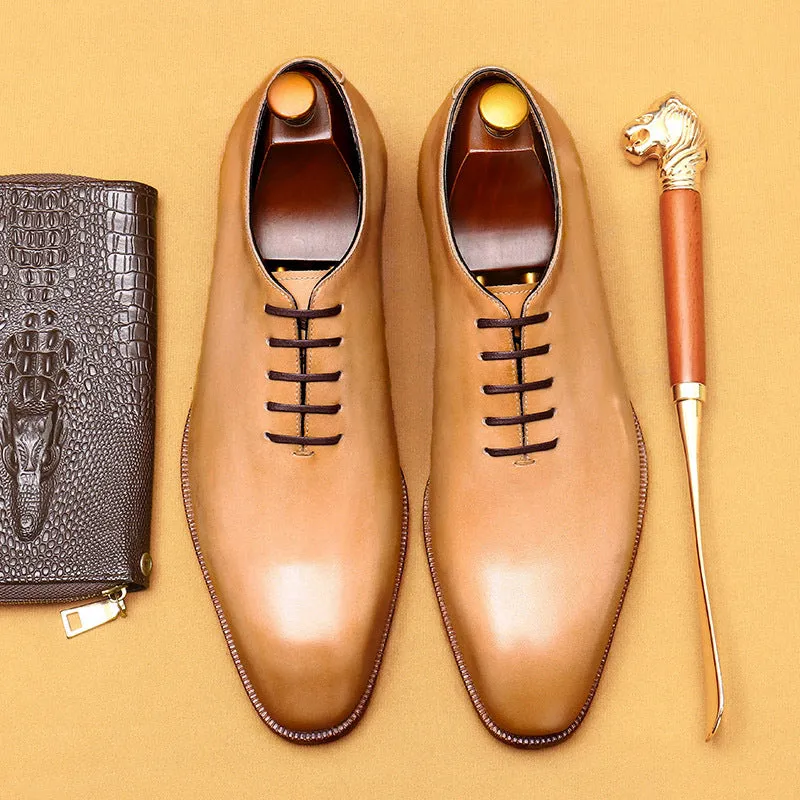 Top Layer Cowhide Men's Leather Shoes Internet Celebrity Green Leather Shoes Men's Niche Leather Oxford Shoes Business Formal Men's Shoes68871